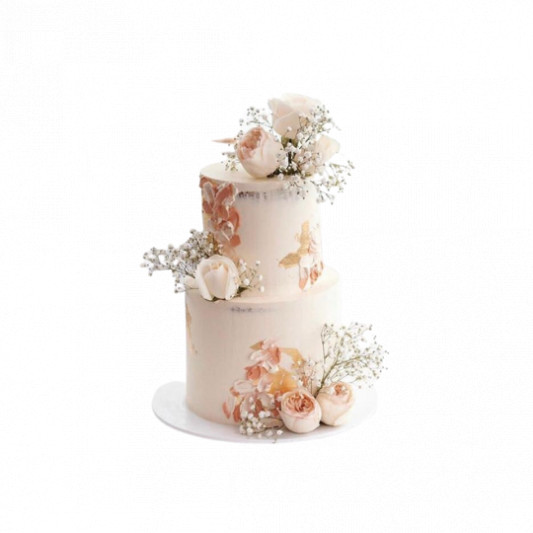 Double Floor Tall Cake With Real Flower Bakehoney