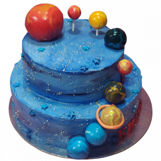 Solar System Birthday Cake With Fondant Planets - CakeCentral.com