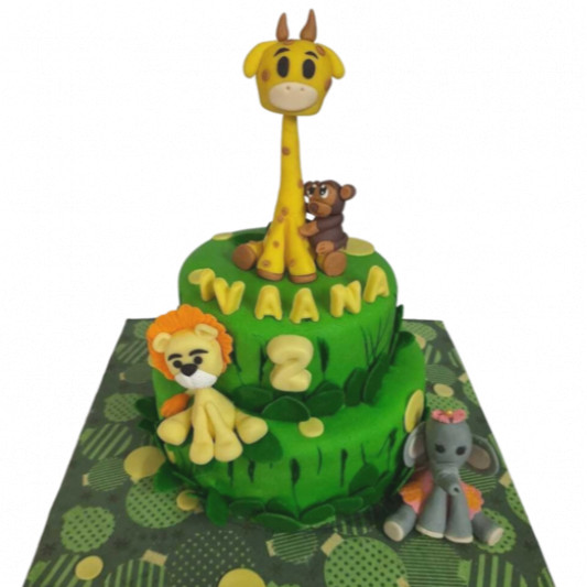 2 Tier Lion, Tiger Animals Theme Cake