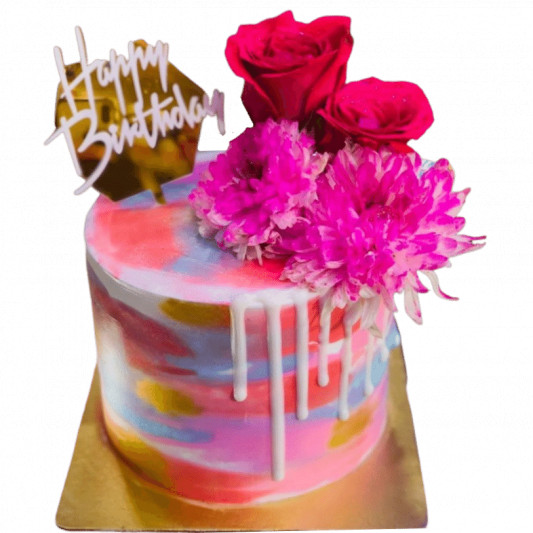 Colored Cake with Real Roses online delivery in Noida, Delhi, NCR, Gurgaon