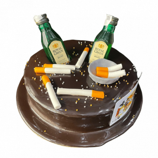 Liquor Bottle with Cigarette Theme Cake online delivery in Noida, Delhi, NCR, Gurgaon